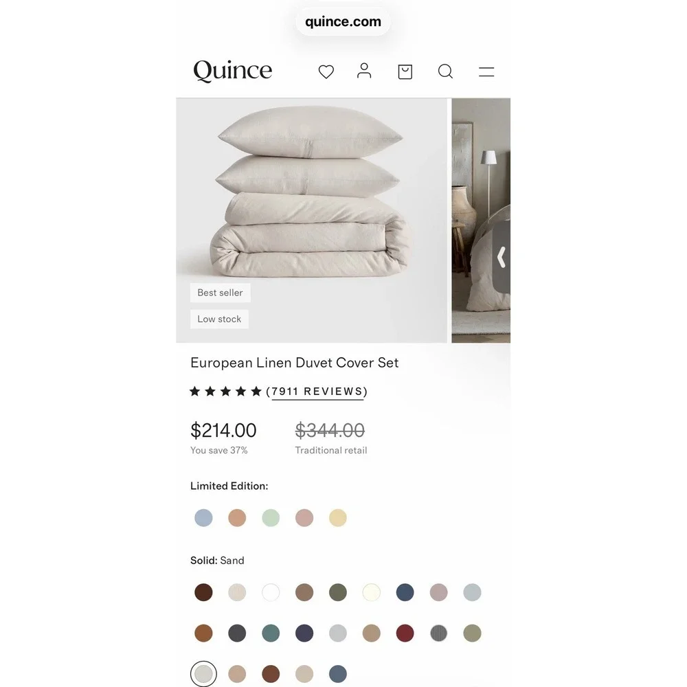 Quince European Linen Duvet Cover Set King/CK Sand Woven From 100% Flax. NWOT